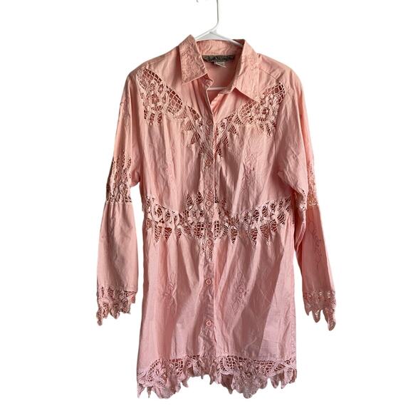 Judy Hornby Womens/Teen Pink Shirt Dress Lace Details Size Small Vintage - Picture 9 of 10